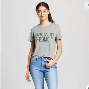 Modern Lux Avocado-holic Graphic Crew Neck T-Shirt Gray Size Medium